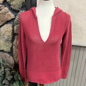 Cozy Pink V-Neck Sweater with Hood